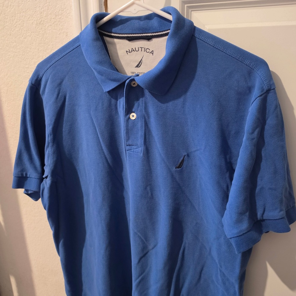 Nautica Mens Blue 100% Cotton Pique Short Sleeve Polo Shirt Size M